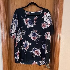 Green Blouse with Blue/Pink Florals